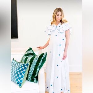 Fanm Mon White Maxi Dress with Blue Star Details
